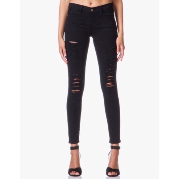 Frame Denim Denim - FRAME DENIM Le Color Ripped Jeans in Film Noir